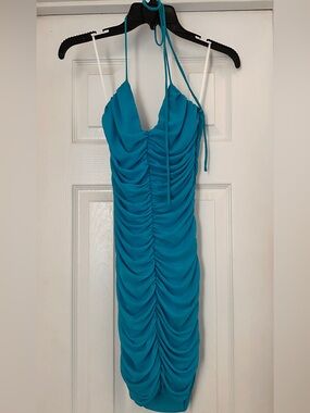Y2K 2000’s Rumor Ruched Teal Spaghetti Strap Dress
